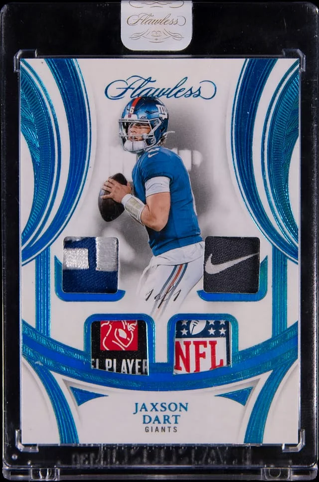 2025 Panini Flawless Jaxson Dart Patch - Panini Encased Showcase Platinum #RS-JDT card image