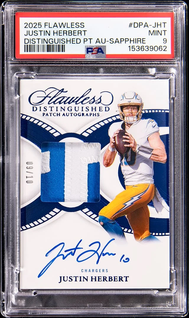2025 Panini Flawless Justin Herbert Distinguished Patch Autographs-Sapphire #DPA-JHT card image