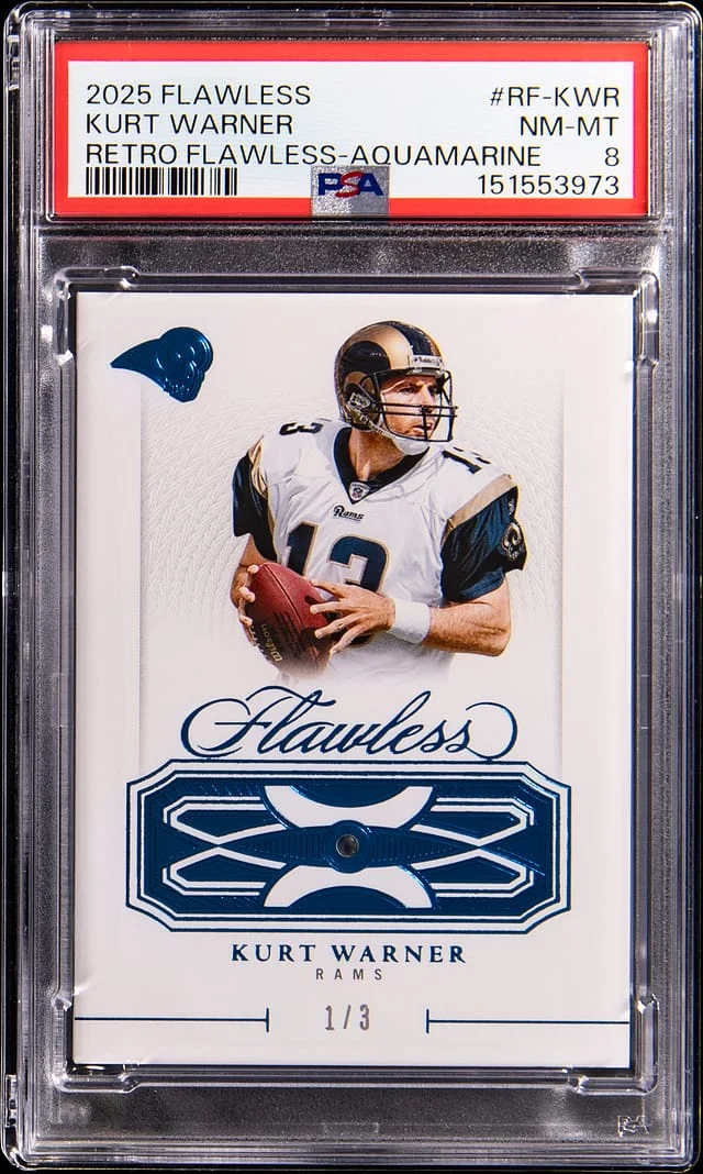 2025 Panini Flawless Kurt Warner Retro Flawless Aquamarine #RF-KWT card image