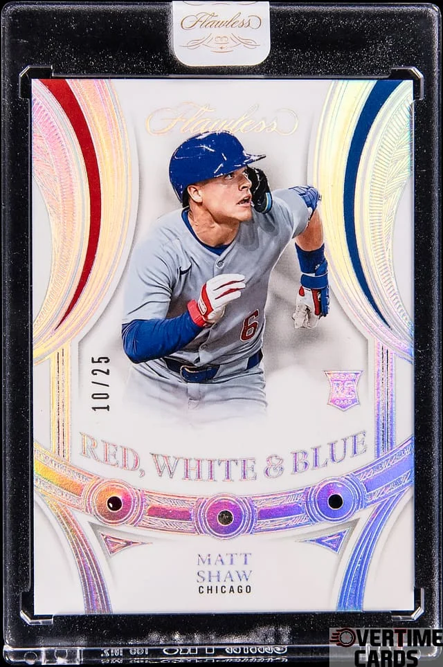2025 Panini Flawless Matt Shaw Gem Relic - Panini Encased Red, White & Blue #20 card image