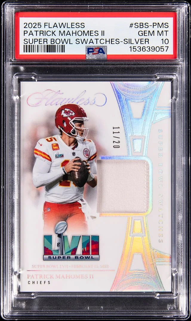 2025 Panini Flawless Patrick Mahomes II Super Bowl Swatches Silver #SBS-PMS card image