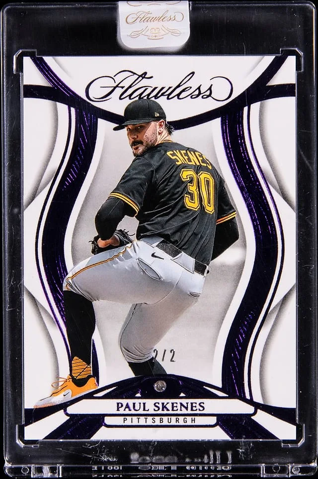 2025 Panini Flawless Paul Skenes Diamond Relic Card - Panini Encased Amethyst #55 card image