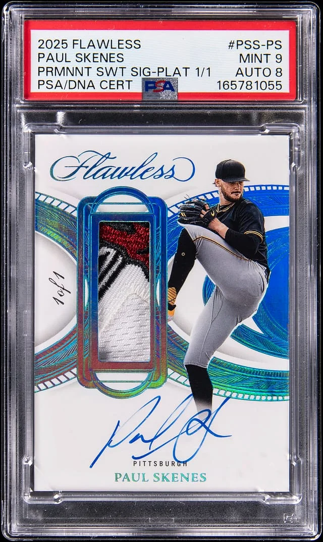 2025 Panini Flawless Paul Skenes Prominent Swatch Signature Platinum #PSS-PS card image