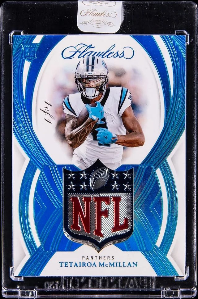 2025 Panini Flawless Tetairoa McMillan Patch - Panini Encased Symbols NFL Shield #FS-TMN card image