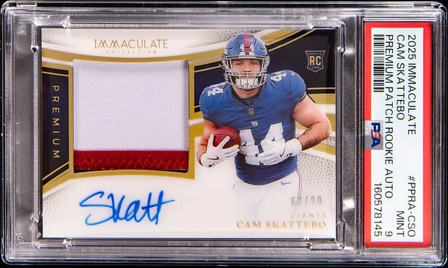 2025 Panini Immaculate Cam Skattebo Premium Patch Autograph #PPRA-CSO card image