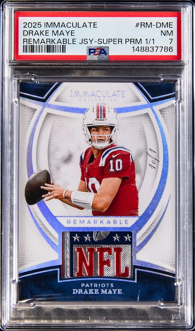2025 Panini Immaculate Collection Drake Maye NFL Shield Remarkable Jerseys Super Prime #RM-DME card image