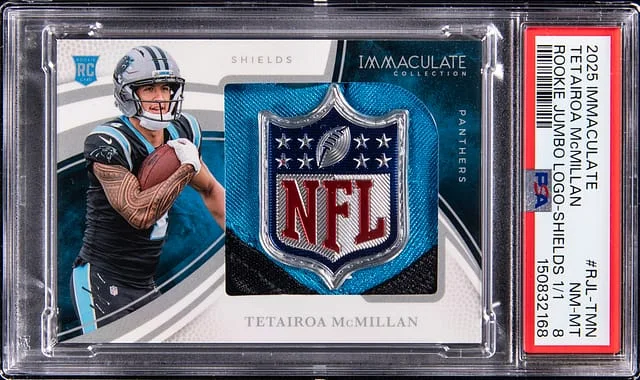 2025 Panini Immaculate Collection Tetairoa McMillan Jumbo Logo Shields #RJL-TMN card image