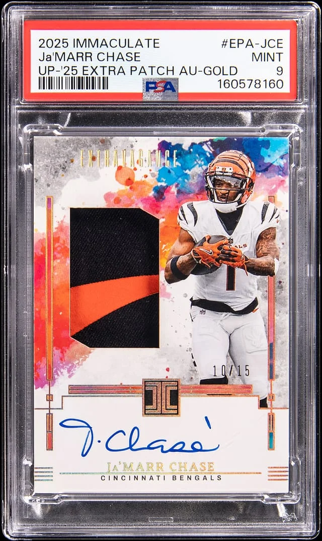 2025 Panini Immaculate Ja'Marr Chase Update '25 Extra Patch Autograph Gold #EPA-JCE card image