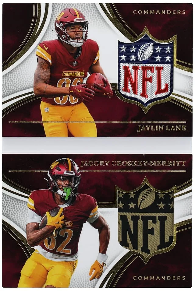 2025 Panini Immaculate Jaylin Lane/Jacory Croskey-Merritt Patch Booklet Immaculate Dual Shields Booklet #RDSB-WAS card image
