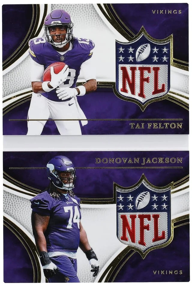 2025 Panini Immaculate Tai Felton/Donovan Jackson Patch Booklet Immaculate Dual Shields Booklet #RDSB-MIN card image