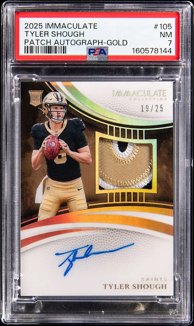 2025 Panini Immaculate Tyler Shough Patch Autograph (RPA) Gold #105 card image
