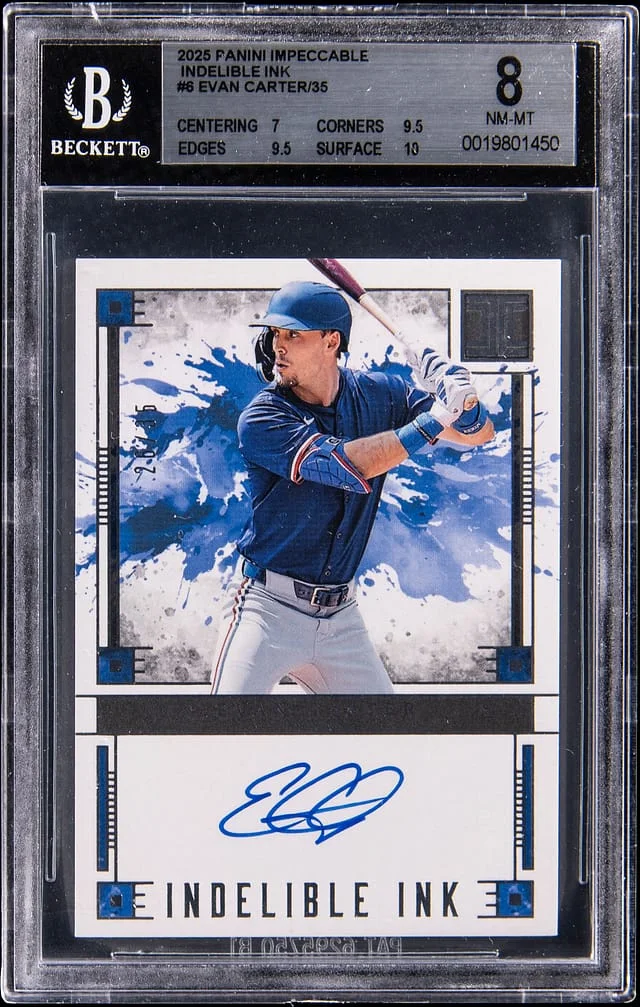 2025 Panini Impeccable Evan Carter Indelible Ink #IND-EC card image