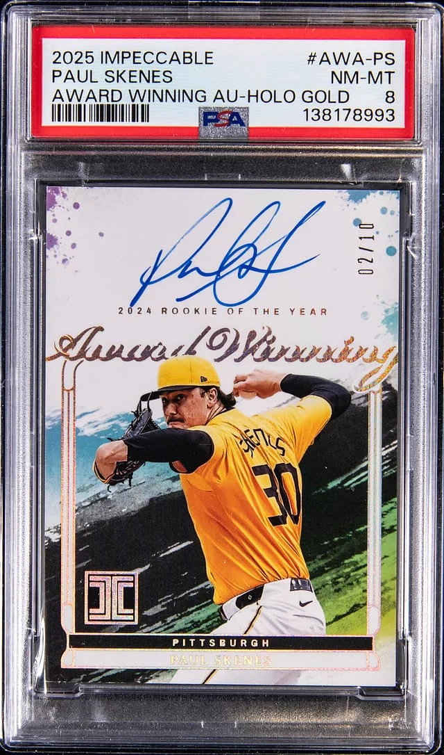 2025 Panini Impeccable Paul Skenes Award Winning Autograph Holo Gold #AWA-PS card image