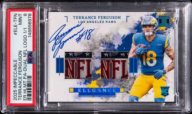2025 Panini Impeccable Terrance Ferguson Elegance Helmet Patch Dual NFL Logo #ELE-TFM card image