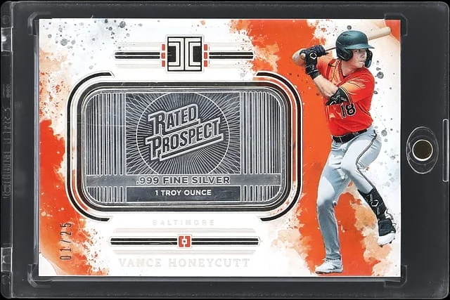 2025 Panini Impeccable Vance Honeycutt Silver Bar Relic - Panini Encased Rated Prospect Fine Silver Bar #31 card image