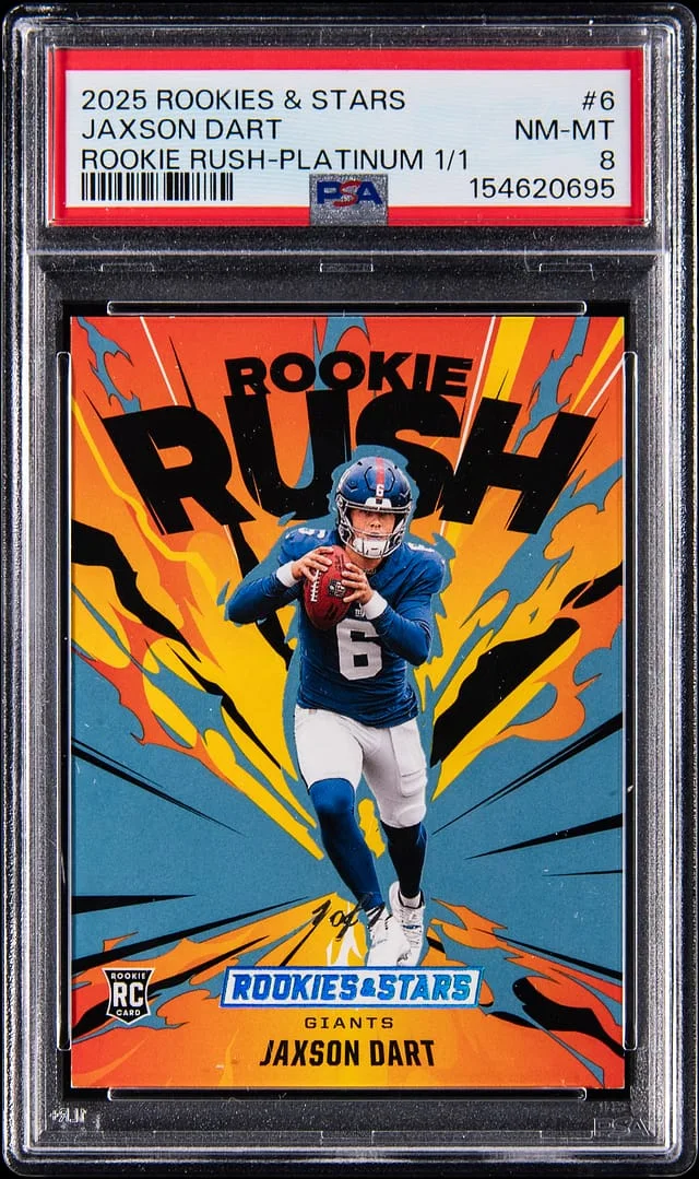 2025 Panini Jaxson Dart Rookies & Stars Rush-Platinum 1/1 #6 card image