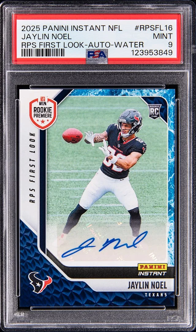 2025 Panini Jaylin Noel Instant NFL RPS First Look Autograph Water #RPSFL-16 card image