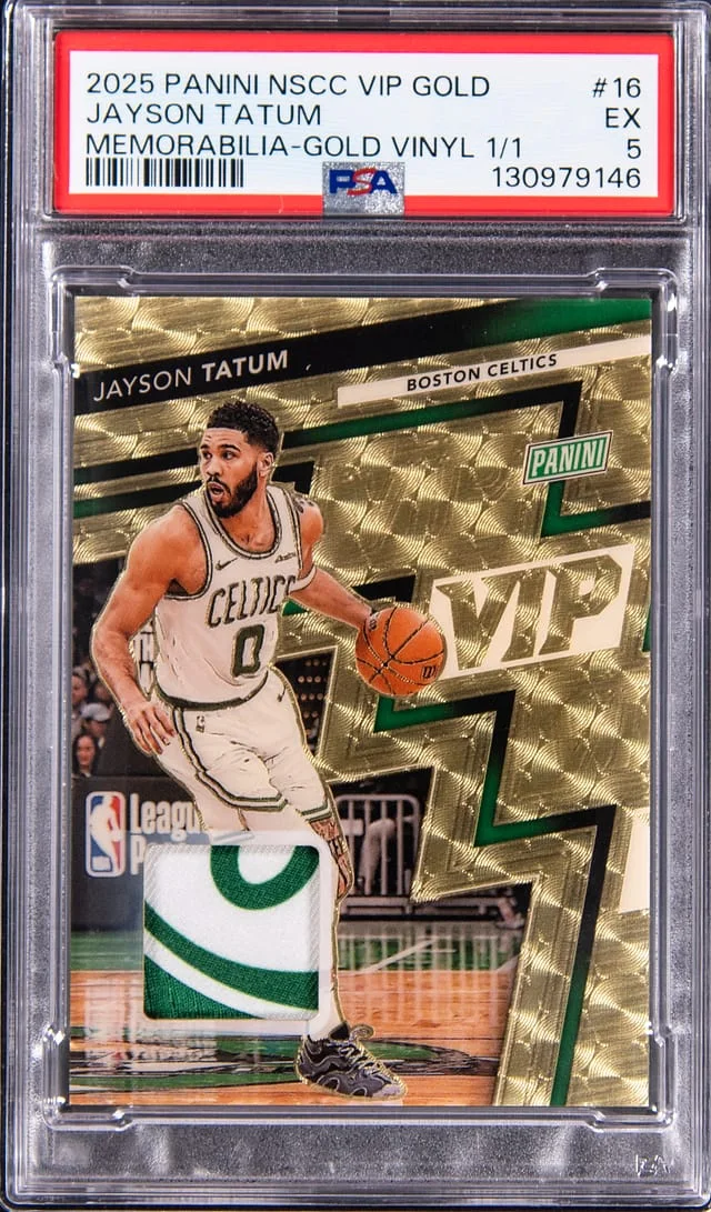 2025 Panini Jayson Tatum NSCC Vip Gold Memorabilia Gold Vinyl #16 card image