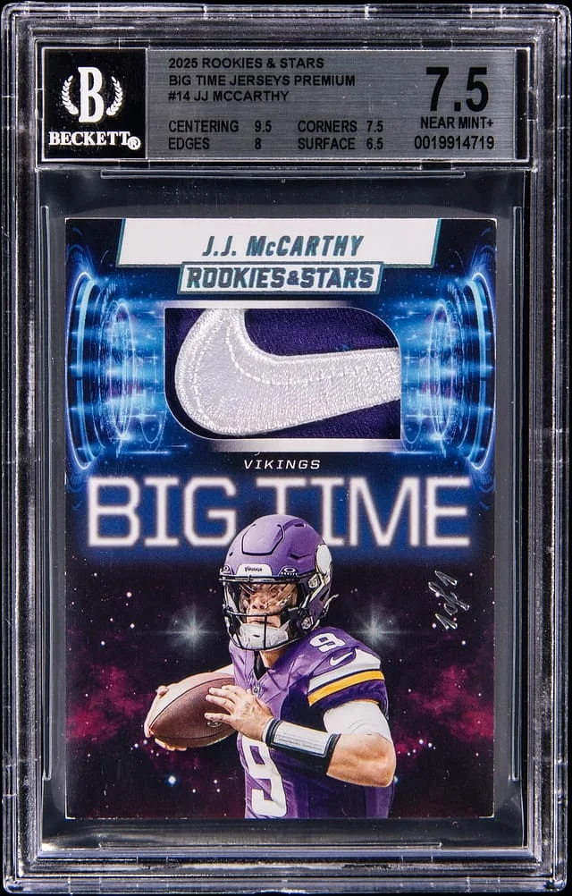 2025 Panini J.J. McCarthy Rookies & Stars Big Time Jerseys Premium #BT-JMY card image