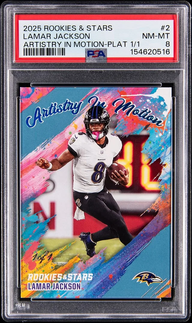 2025 Panini Lamar Jackson Rookies & Stars Artistry in Motion-Platinum 1/1 #2 card image