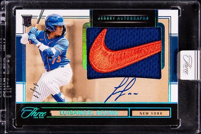 2025 Panini Luisangel Acuna Three and Two Jersey Autographs Platinum #JK-LA card image