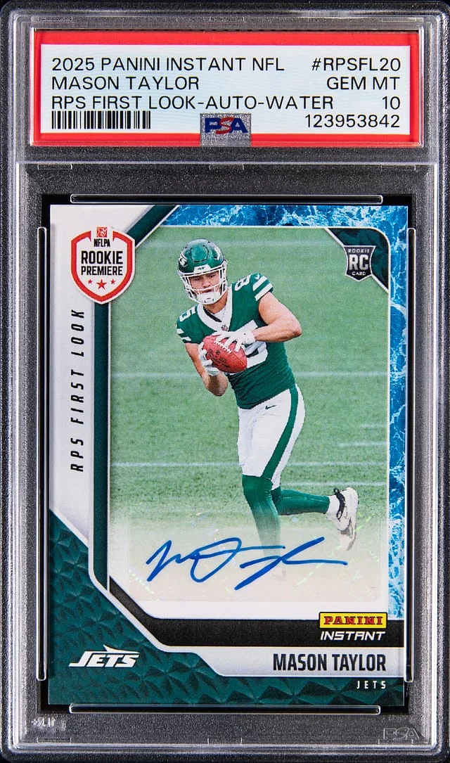 2025 Panini Mason Taylor Instant NFL RPS First Look Autograph Water #RPSFL-20 card image