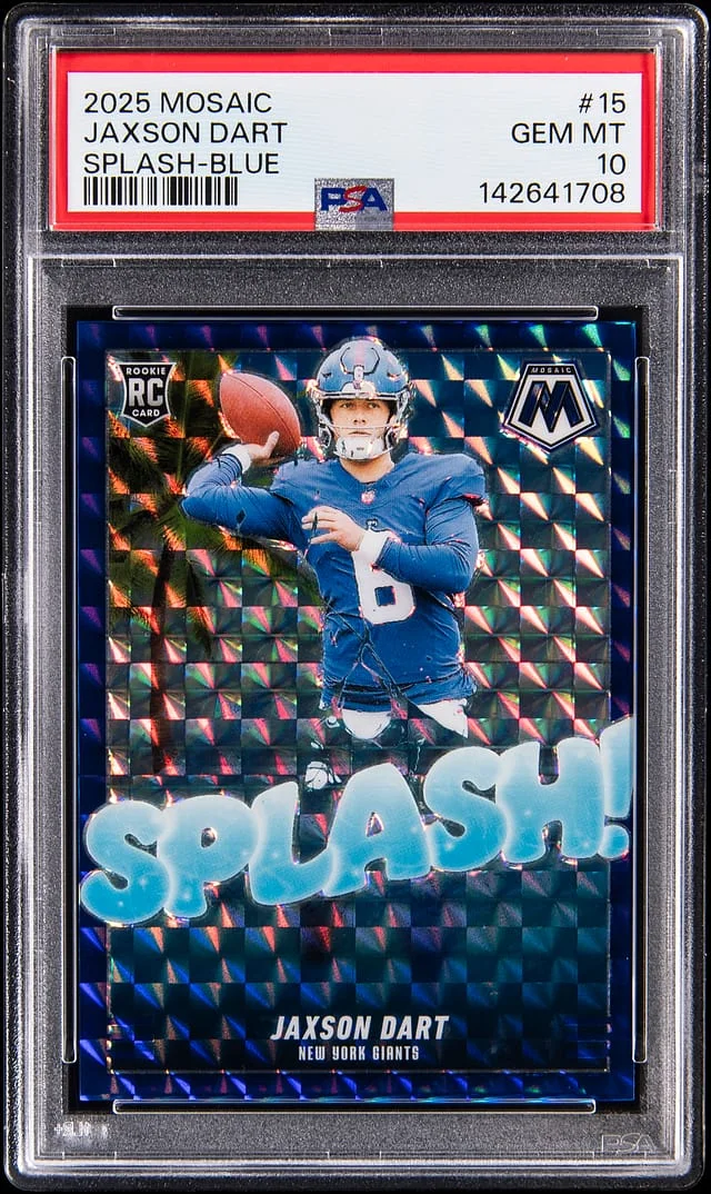 2025 Panini Mosaic Jaxson Dart Splash Blue #15 card image
