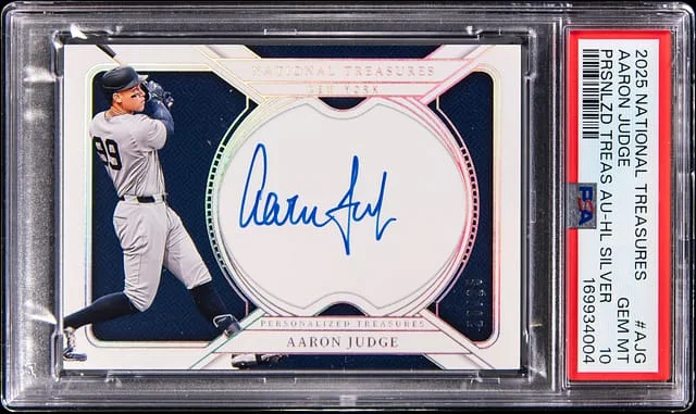 2025 Panini National Treasures Aaron Judge Personalized Treasures Autograph Holo Silver #PT-AJG card image