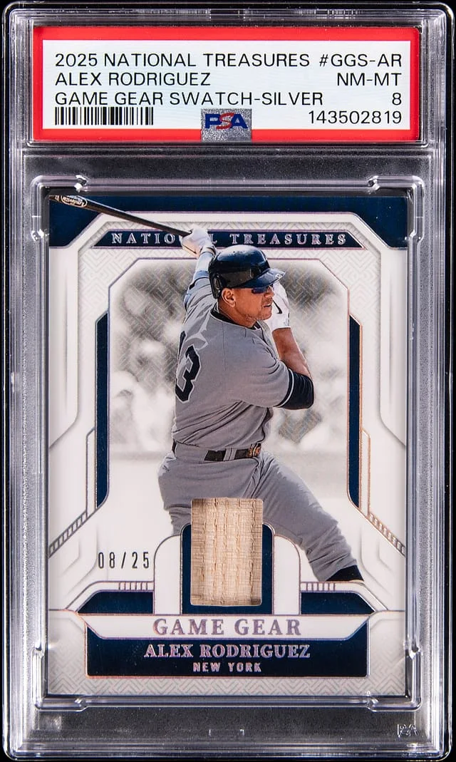 2025 Panini National Treasures Alex Rodriguez Game Gear Swatch Silver #GGS-AR card image