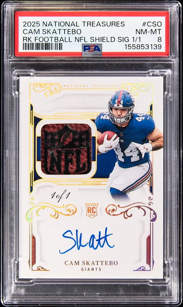 2025 Panini National Treasures Cam Skattebo Gloves Signatures Gold #RGS-CSO card image