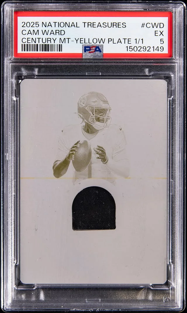 2025 Panini National Treasures Cam Ward Century Materials Yellow Printing Plate #CM-CWD card image