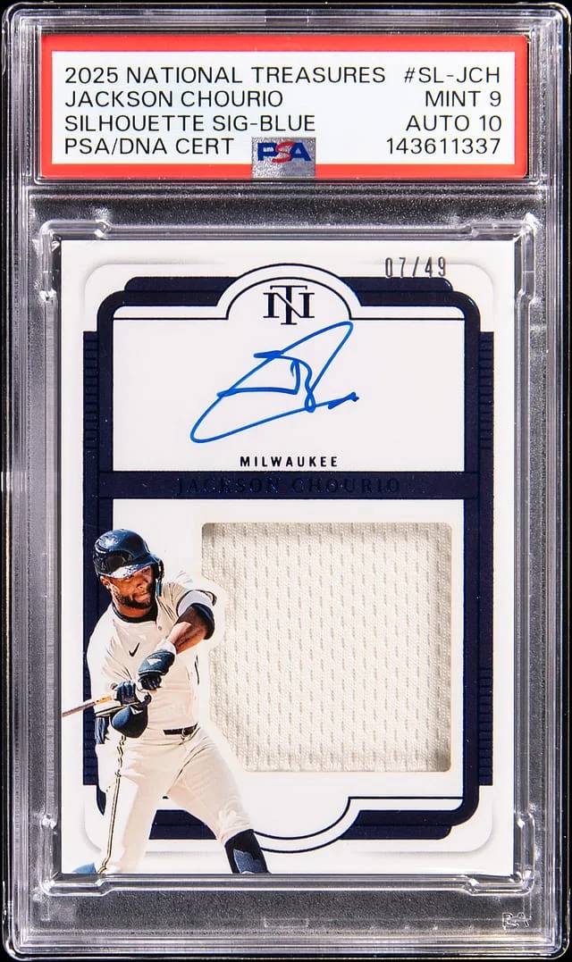 2025 Panini National Treasures Jackson Chourio Silhouette Signatures Blue #SL-JCH card image