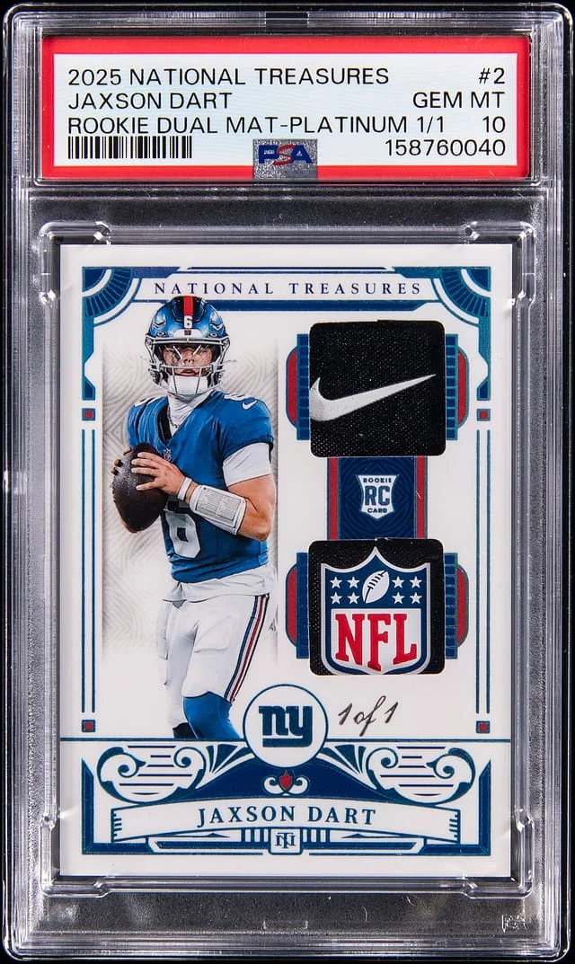 2025 Panini National Treasures Jaxson Dart Dual Materials Platinum #2 card image