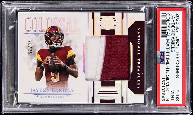 2025 Panini National Treasures Jayden Daniels Colossal Materials Prime Holo Silver #CMS-JDS card image
