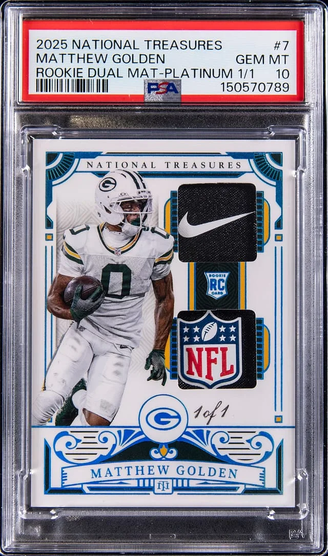 2025 Panini National Treasures Matthew Golden Dual Materials Platinum #7 card image