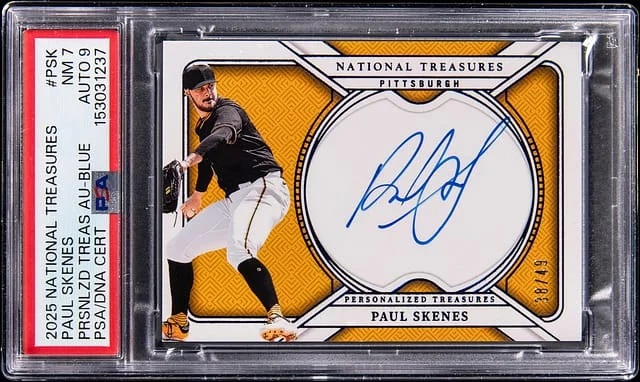2025 Panini National Treasures Paul Skenes Personalized Treasures Autographs Blue #PT-PSK card image