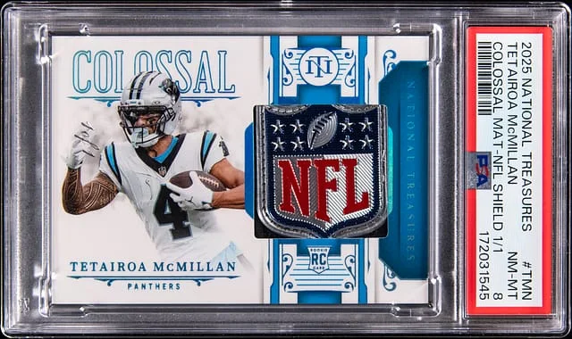 2025 Panini National Treasures Tetairoa McMillan Colossal Material NFL Shield #CMS-TMN card image