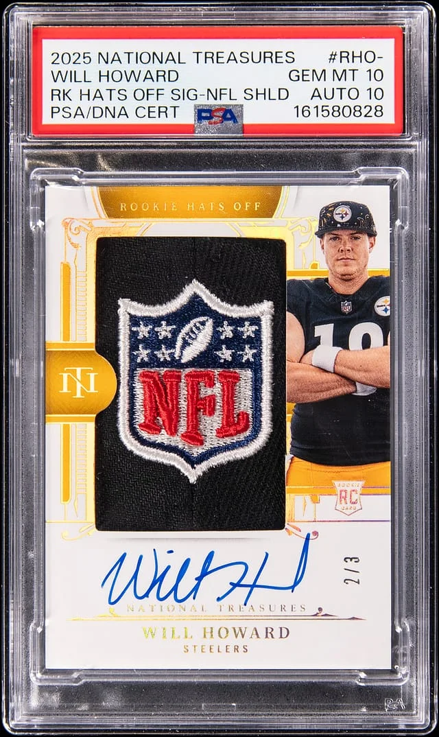 2025 Panini National Treasures Will Howard Hats Off Signature NFL Shield #RHO-WHD card image