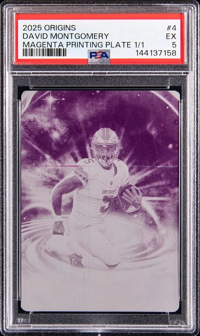 2025 Panini Origins David Montgomery Magenta Printing Plate #4 card image