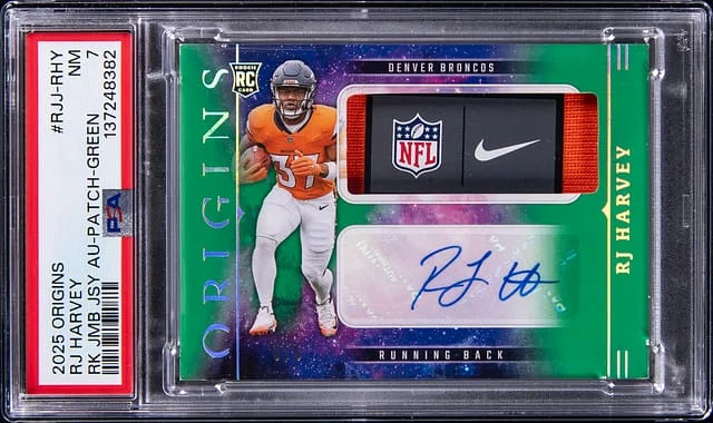 2025 Panini Origins RJ Harvey Jumbo Jersey Autograph Patch Green #RJJ-RHY card image