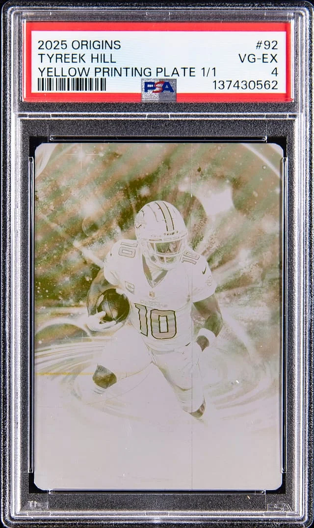 2025 Panini Origins Tyreek Hill Yellow Printing Plate #92 card image