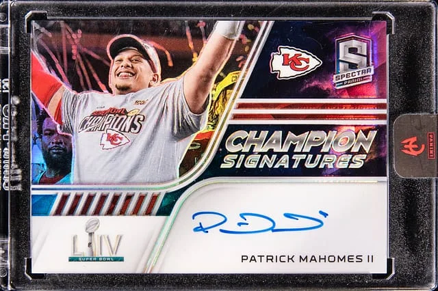2025 Panini Patrick Mahomes II Authentically Mahomes '22 Spectra Champion Signatures Nebula #CS-PM card image
