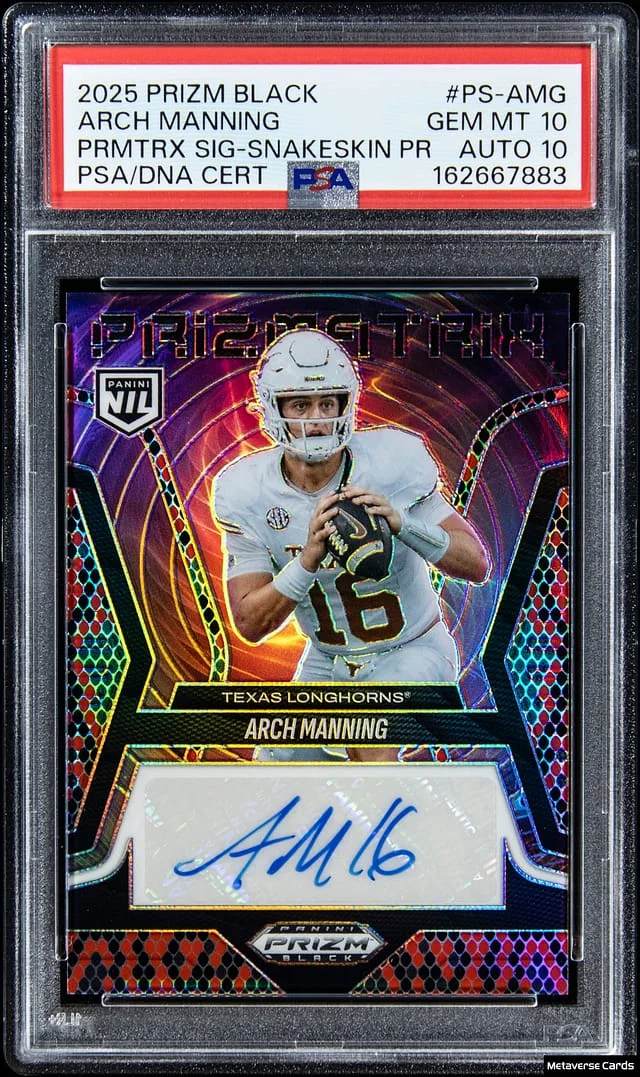 2025 Panini Prizm Arch Manning Black Prizmatrix Signatures Snakeskin Prizm #PS-AMG card image