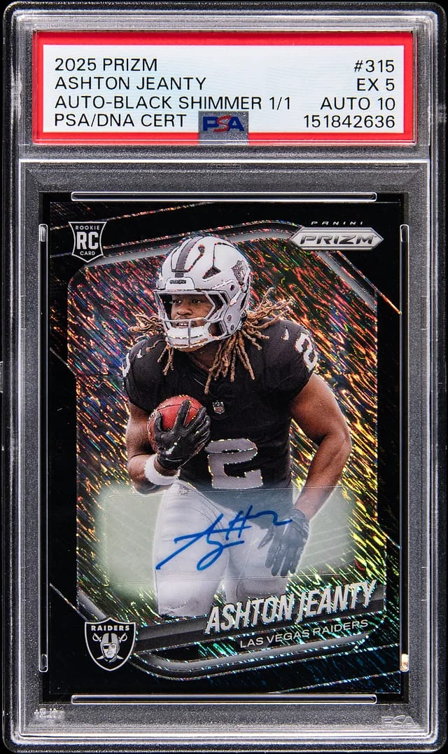 2025 Panini Prizm Ashton Jeanty Autographs Black Shimmer Prizm #315 card image