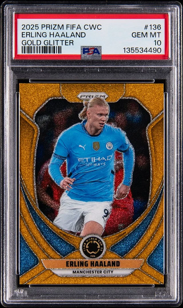 2025 Panini Prizm Erling Haaland FIFA CWC Gold Glitter #136 card image