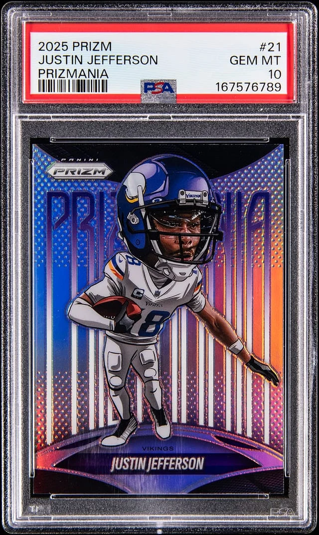 2025 Panini Prizm Justin Jefferson Prizmania #21 card image