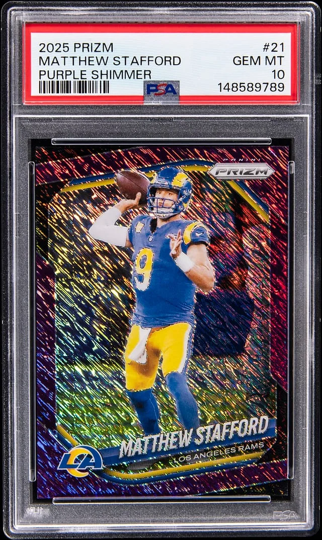 2025 Panini Prizm Matthew Stafford Purple Shimmer Prizm #21 card image