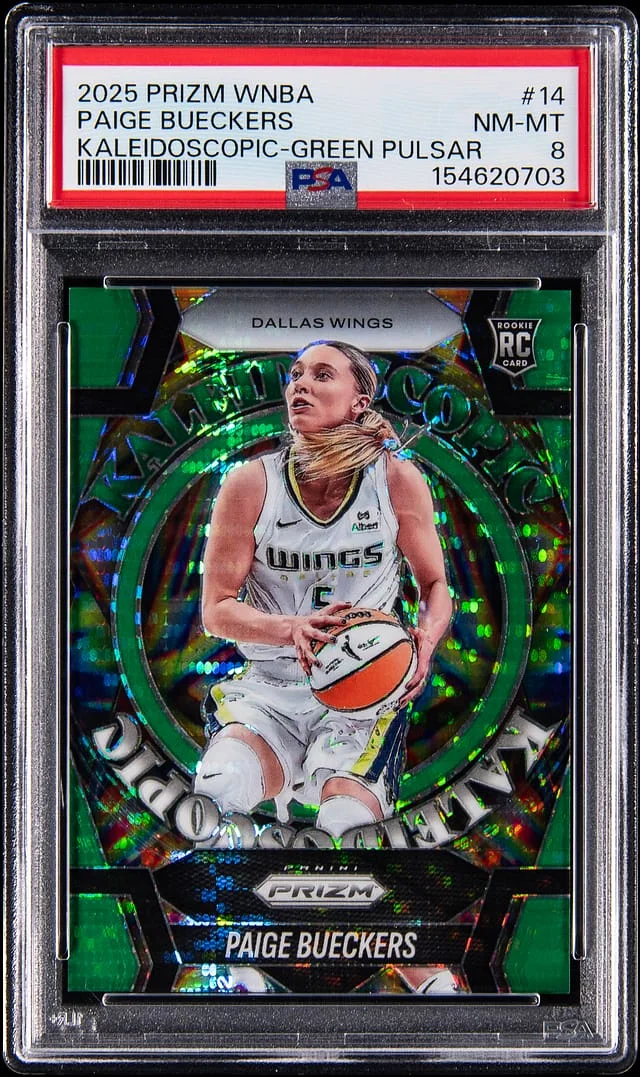 2025 Panini Prizm Paige Bueckers WNBA Kaleidoscopic Green Pulsar Prizm #14 card image