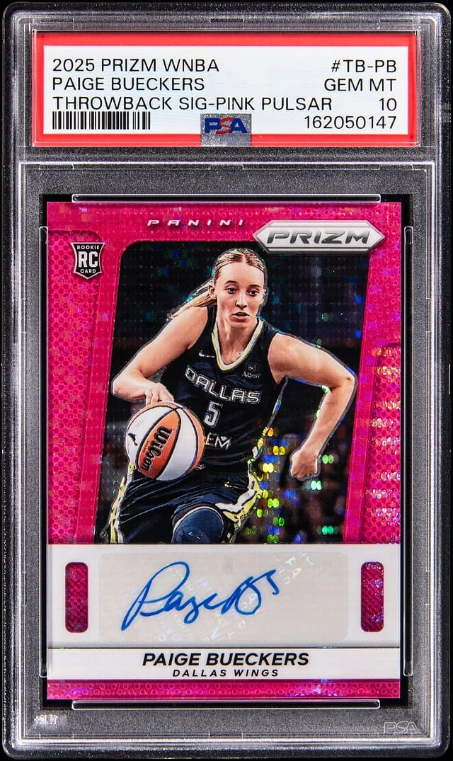 2025 Panini Prizm Paige Bueckers WNBA Throwback Signatures Pink Pulsar Prizm #TB-PB card image