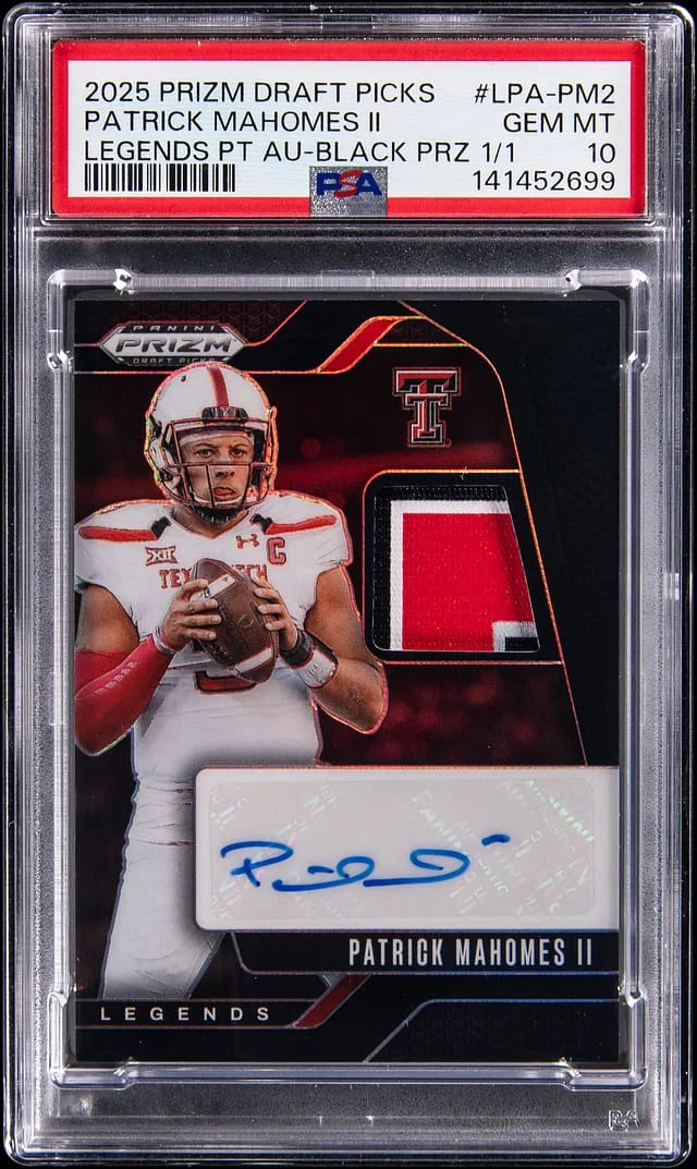 2025 Panini Prizm Patrick Mahomes II Legends Patch Autograph Black Prizm #LPA-PM2 card image